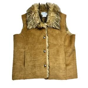 Deborah Murray Vest Womens Large Tan Faux Suede Faux Fur Lining Glam Fashion